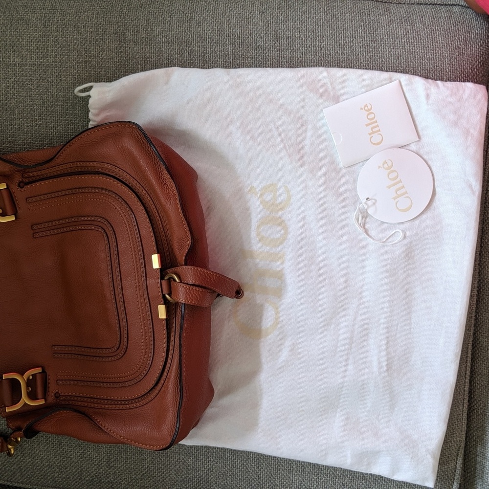 CHLOE Calfskin Medium Marcie Satchel Tan